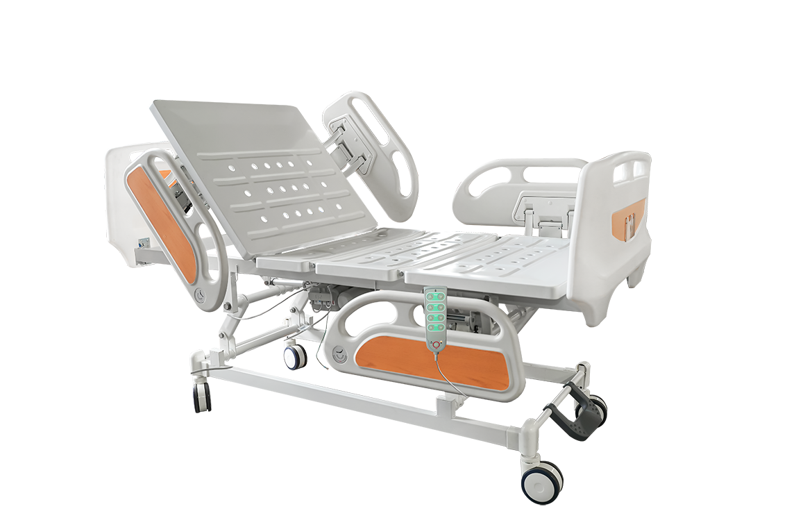 B2 Three-function electric hospital bed (central control brake, four small guardrail)